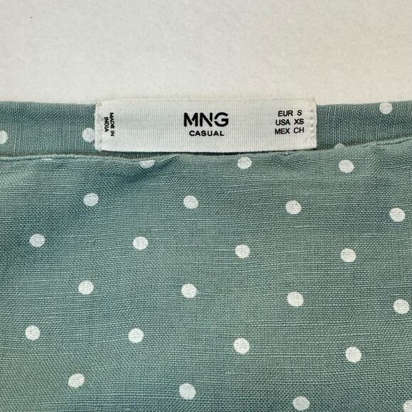 MNG Basics Mango Nordstrom Macy's Linen Blend Blue White Dot Button Skirt XS - Picture 2 of 8